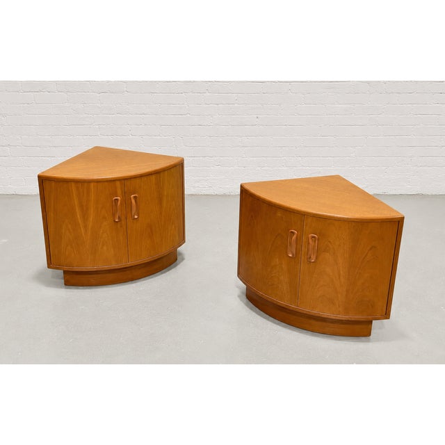 G-Plan Furniture 1960s Mid Century Modern G-Plan Fresco Teak Corner Cabinets, Teak Bar Nightstands, A Pair For Sale - Image 4 of 15