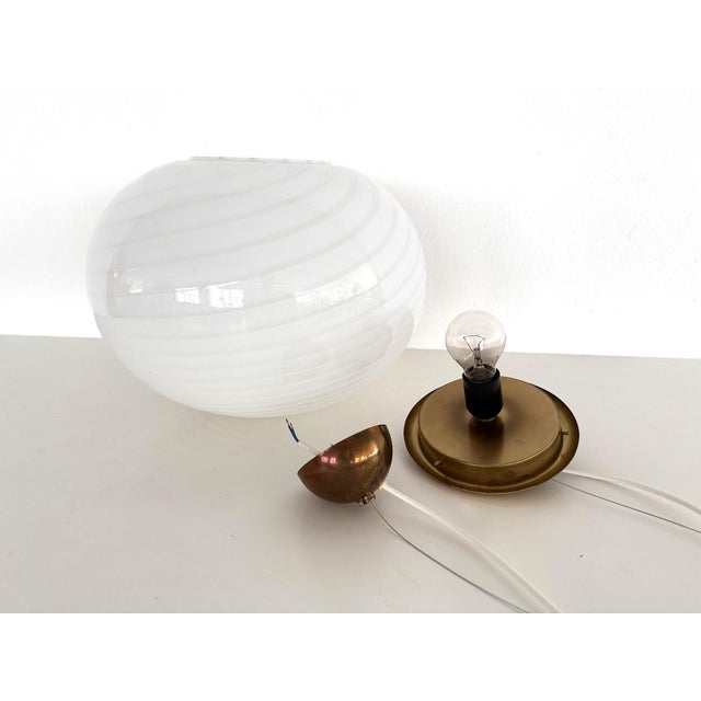 Metal Italian Murano Swirl Glass Globe Chandelier with Brass Details, 1970s For Sale - Image 7 of 13