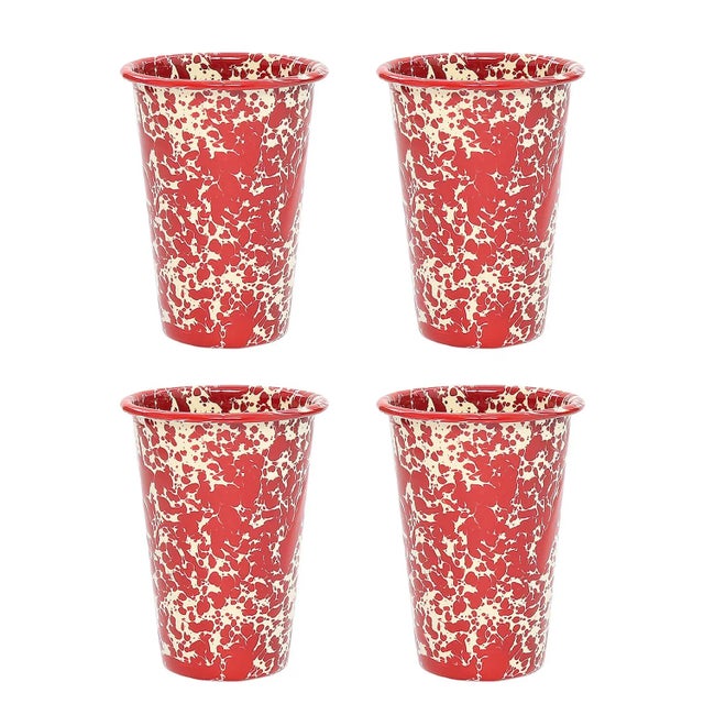 Not Yet Made - Made To Order Crow Canyon Home Splatterware, 14 oz. Tumblers in Burgundy & Cream - Set of 4 For Sale - Image 5 of 5