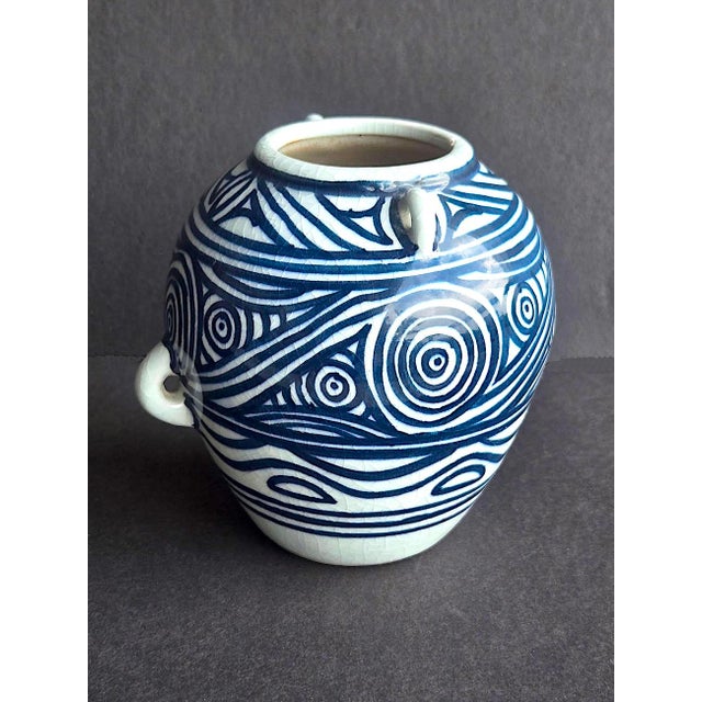 Mid-Century Modern Vintage Studio Pottery Hand Painted Crackle Glaze Hanging Vase For Sale - Image 3 of 10