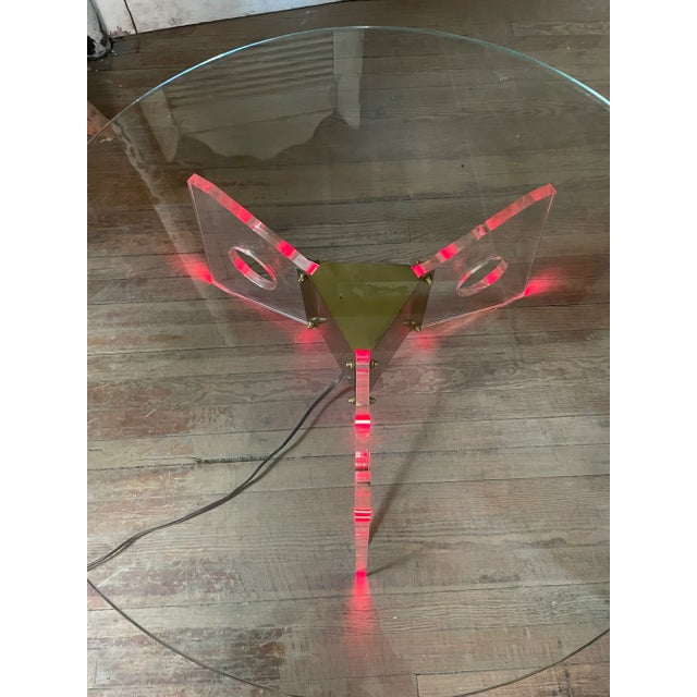 Dorothy Thorpe Mid 20th Century Dorothy Thorpe Illuminated Red Coffee Table Lucite Base Round Glass Top For Sale - Image 4 of 12