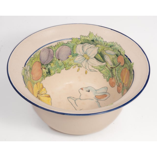 1980s Davila Brodsky Rabbit Artworks 12" X 5.75" Art Pottery Hand Painted Bowl 1985 For Sale - Image 5 of 12