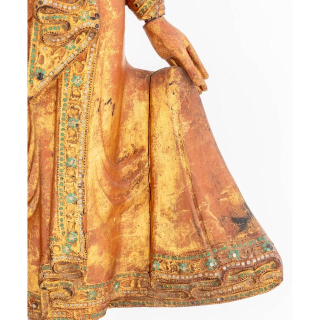 Mid 20th Century Thai Standing Buddha Giltwood Sculpture For Sale - Image 5 of 9