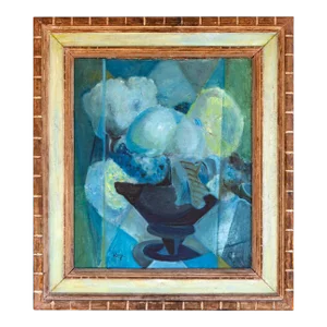 1940s Fauvist Fruit Bowl Cubist Still Life Framed Oil Painting