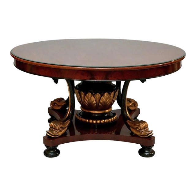 19th Century Mahogany Center Table with Finely Carved Gilt Dolphin Base For Sale