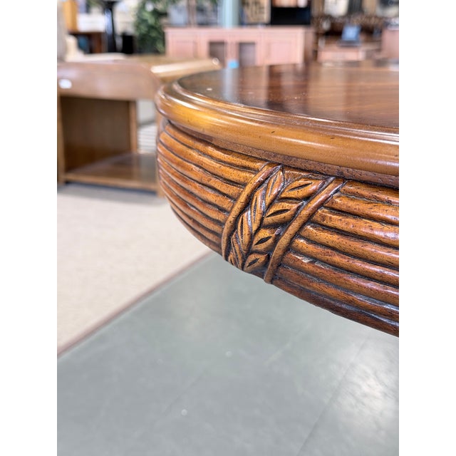 Vintage Mahogany Compass Star Inlaid Accent Table With Carved Pedestal Base For Sale - Image 4 of 8