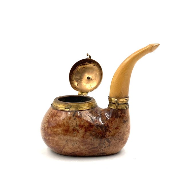 Brown Pipe Shaped Parchment Tobacco Box by Aldo Tura for Macabo, Italy, 1950s For Sale - Image 8 of 17