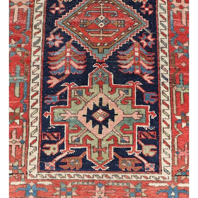 Antique Heriz Serapi Runner With Colorful Highly Stylized Medallion Design For Sale - Image 10 of 13
