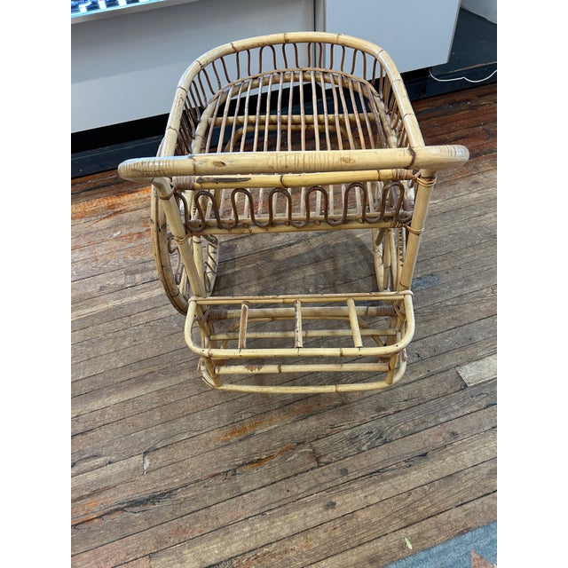 Midcentury Modern Rattan Bamboo & Wicker Bar Cart For Sale - Image 13 of 17