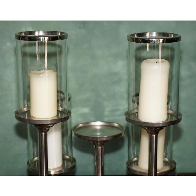 Nickel and Glass 5-Light Hurricane Candleholder Centrepiece from Colmore For Sale - Image 12 of 18