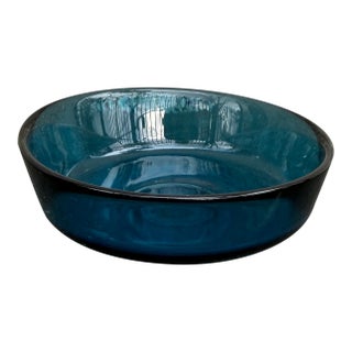 Vintage Orrefors Fuga Sven Palmqvist Blue Glass Bowl 5 1/4" Sweden For Sale
