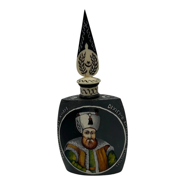 1960s Hand Painted Emperor Otho Carved Bottle With Stopper For Sale