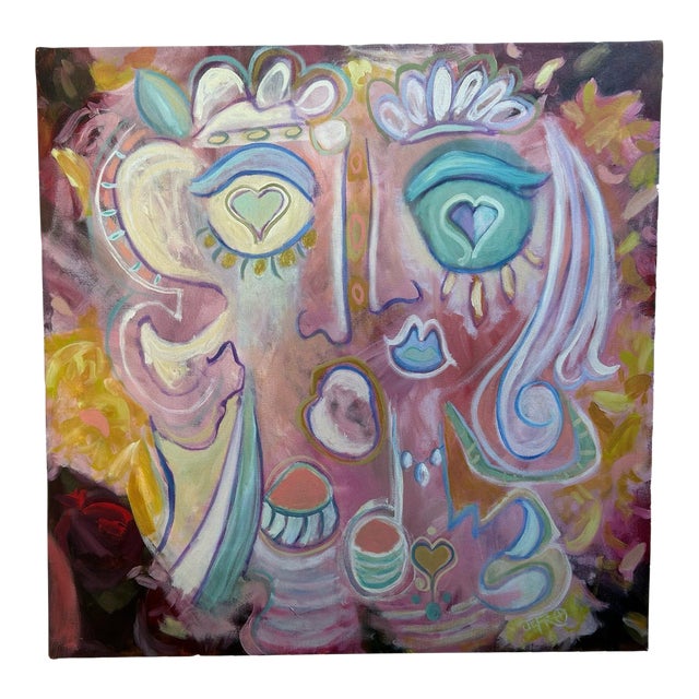 Painting by Jefro, Titled Two Bright Eyed Queens, Signed For Sale