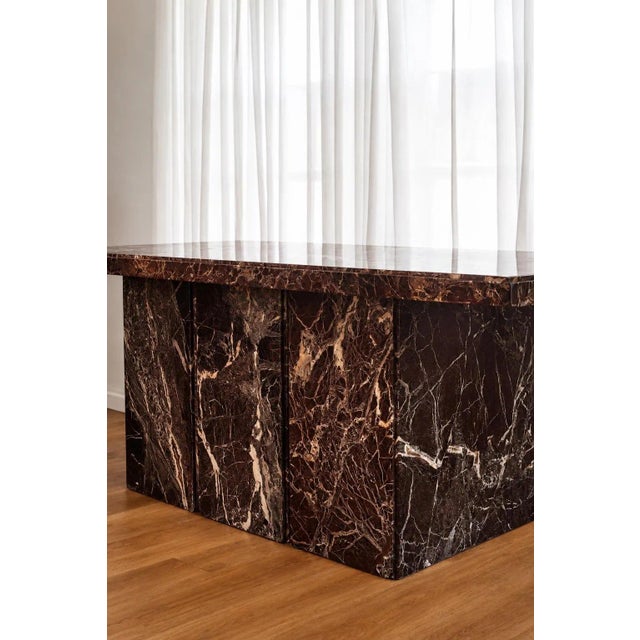 Late 20th Century Vintage Rosso Levanto Marble Dining Table | Italian Pedestal Plinth Desk, Four-Seater For Sale - Image 5 of 10