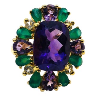 Bochic “Capri” Vintage Amethyst, Sapphire & Green Onyx — 18K Gold & Silver For Sale
