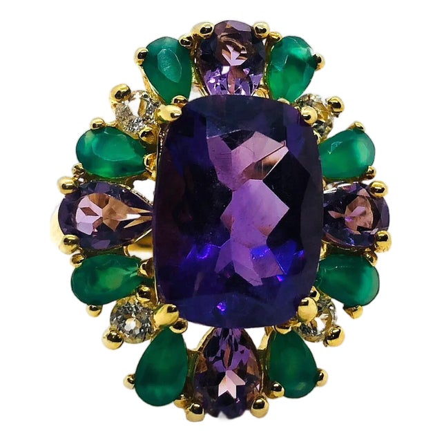 Bochic “Capri” Vintage Amethyst, Sapphire & Green Onyx — 18K Gold & Silver For Sale