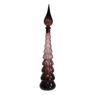 Italian Mid Century Amethyst Purple Glass Genie Bottle by Rossini Empoli C. 1960's For Sale