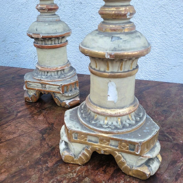 Lacquered and Gilded Wooden Candleholders, Early 19th Century, Set of 6 For Sale - Image 10 of 18