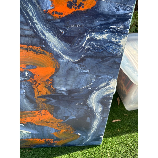 Textile Blue and Orange Abstract Canvas Painting For Sale - Image 7 of 8