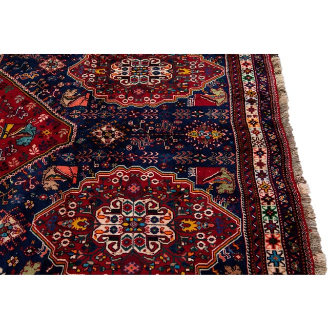 Vintage Handmade Persian Blue Medallion Wool Rug 6'8" X 10'2" For Sale - Image 10 of 12