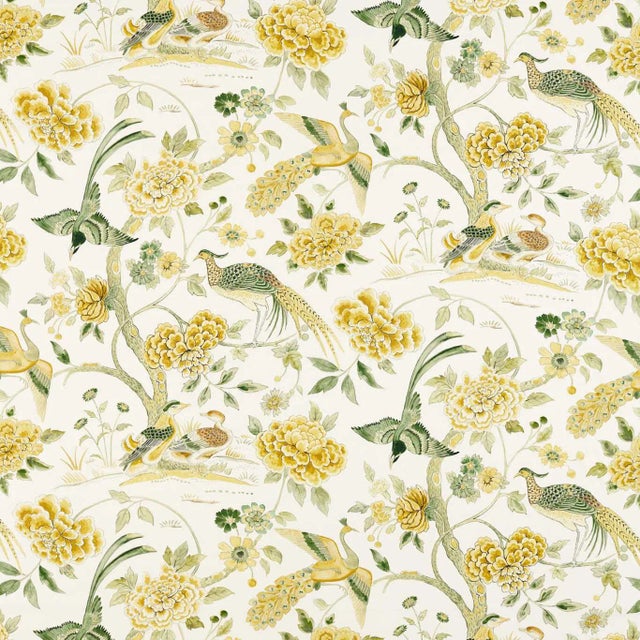 Sanderson Indienne Peacock Fabric in Gosling Yellow - a Sample For Sale