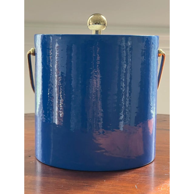 Kraftware Vintage Blue Ice Bucket With Gold Handle For Sale - Image 4 of 10