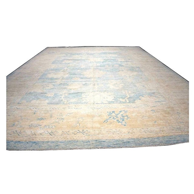 Turkish 21st Century Turkish Oushak 13x15 Ivory & Slate Blue Handmade Area Rug #1140506 For Sale - Image 3 of 10
