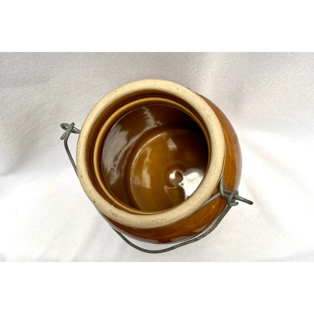 Metal Antique Glazed French Crock W/Metal Carrier For Sale - Image 7 of 9