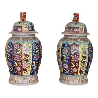 A Pair of Large Chinese Famille Rose Vases and Covers, 19th Century For Sale