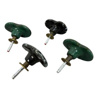 Vintage Glazed Ceramic and Brass Coat Hangers, 1950, Set of 4 For Sale
