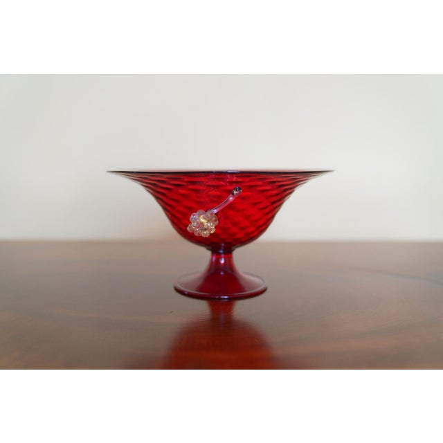 Glass Vintage Ruby Red Murano Art Glass Footed Compote With Applied Grapes For Sale - Image 7 of 12