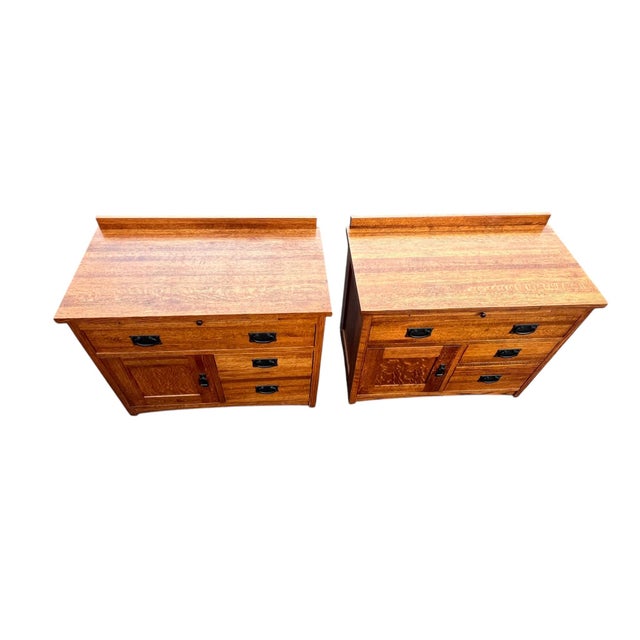 Mission pair of Nightstands crafted by Michaels Furniture for Restoration Hardware. Hand built of solid Oak. The...