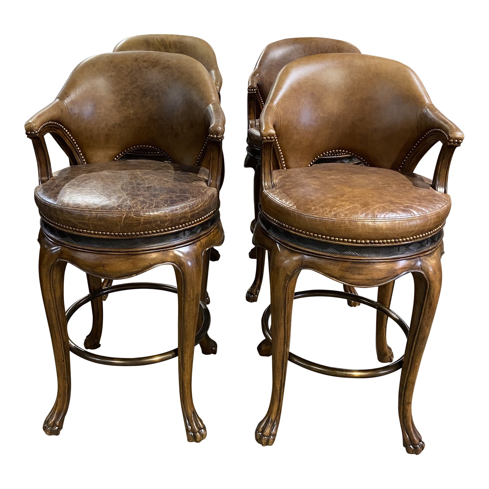 Late 20th Century Thomasville Leather Bar Stool Hemingway Kenyan Set of 4 Chairish