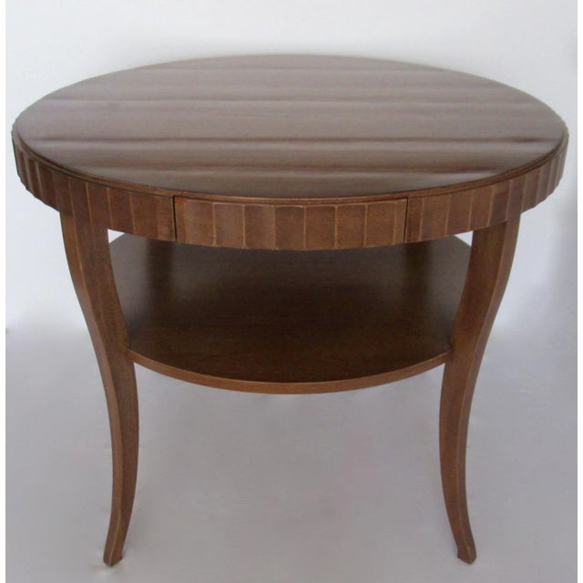 1990s C.1990's Barbara Barry (Designer) for Baker Furniture Co.(Mfr.) Round Flute-Edged Mahogany Center/Entry Table With Drawer For Sale - Image 5 of 13