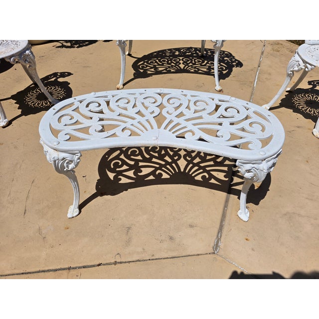 1950s Victorian Garden Bistro Bench, Center Table & Six Chairs, For Sale In San Diego - Image 6 of 9