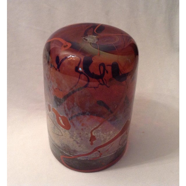 Glass Vintage Peter Vanderlaan Art Glass Vase Signed For Sale - Image 7 of 11