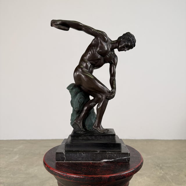 Bronze Classical Athlete Sculpture After Discobolus, Greco-Roman Athlete, 12” H For Sale - Image 11 of 16