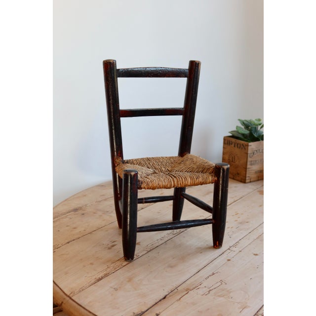 Brown Small Antique Children's Chair in Wood with Straw Seat, 1950s For Sale - Image 8 of 8