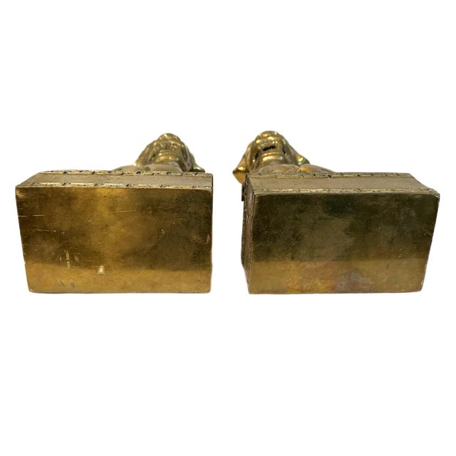 Metal Pair of Vintage Chinese Brass Clad Temple Foo Dogs Fu Lions Figurines Bookends For Sale - Image 7 of 7