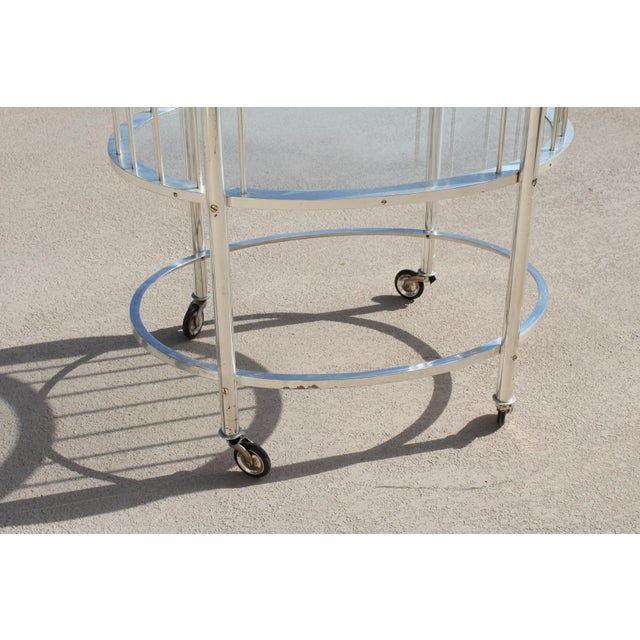 Metal Mid-Century Modern Bar Cart Silver Plate Oval For Sale - Image 7 of 18
