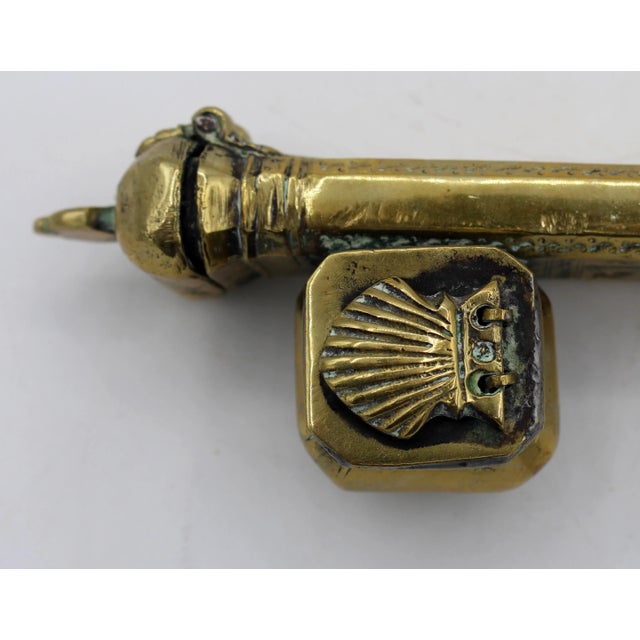 Mid 19th Century C. 1850 Middle Eastern Islamic Brass Inkwell & Pen Case For Sale - Image 5 of 6