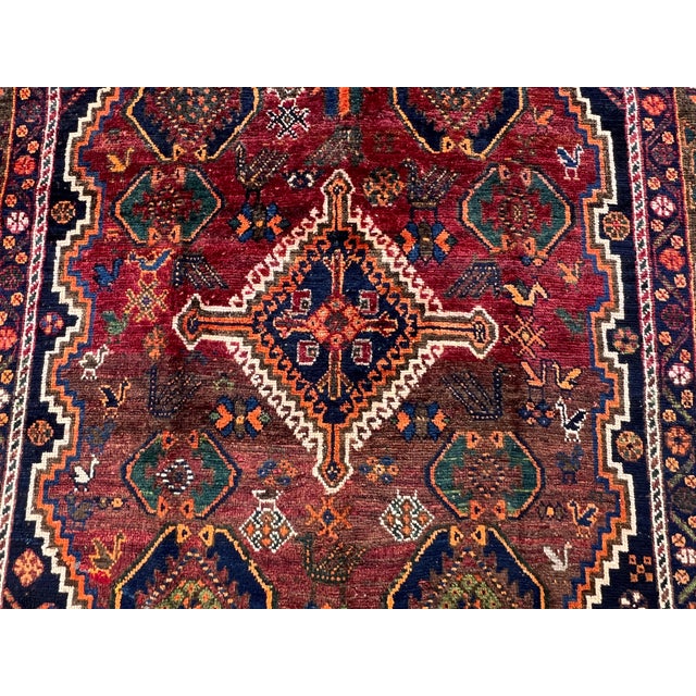 Hand-Knotted Antique Qashqai Tribal Shiraz Wool Area Rug - 4'10" X 6'5" For Sale - Image 6 of 13