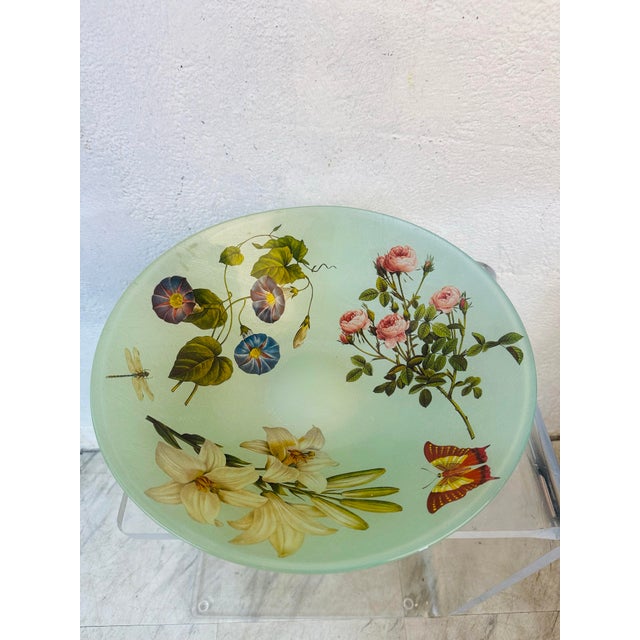 Large Decorative Glass Bowl With Floral For Sale - Image 4 of 9