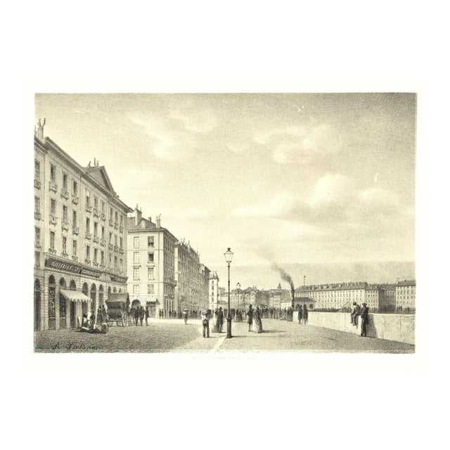 View of Geneve - Original Lithograph by Antonio Fontanesi - 1850 ca. 1854 For Sale