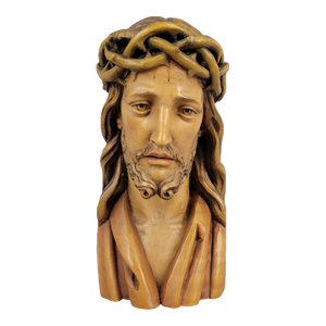 Anri Hand-Carved Wood Bust of Christ With Crown of Thorns – Italy, Mid-Century