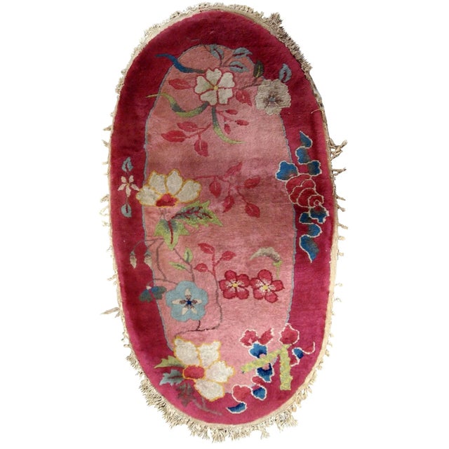 Textile 1920s Handmade Antique Art Deco Chinese Rug 2' X 4.1' For Sale - Image 7 of 7