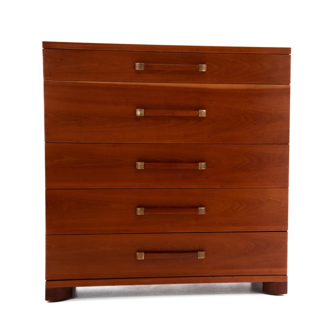 Wood Early Impressive John Widdicomb Cherry Brass Five Graduated Drawer Drawer Chest 1950s For Sale - Image 7 of 12