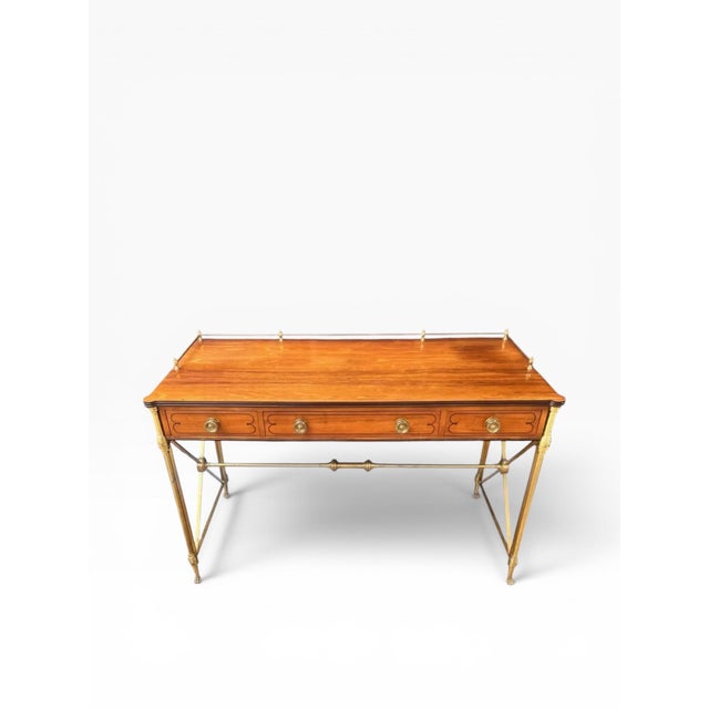 Wood 1950s Kittinger French Directoire Writing Desk in Solid Brass and Satinwood For Sale - Image 7 of 14