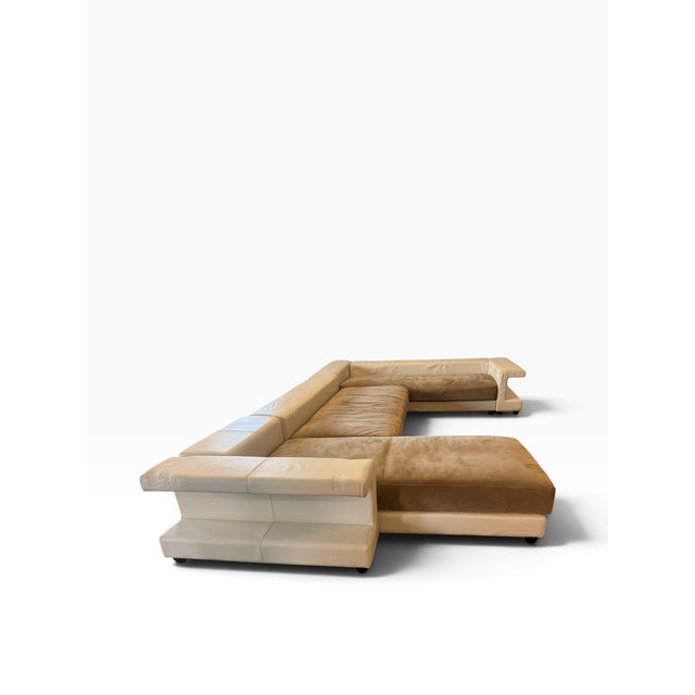 Roche Bobois Monumental White Leather & Suede U-Shaped Sectional Sofa For Sale - Image 10 of 17