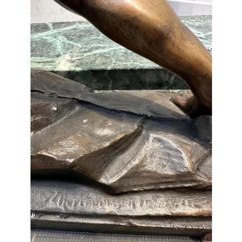 Large Bronze Man Fighting Lion Sculpture For Sale - Image 6 of 7